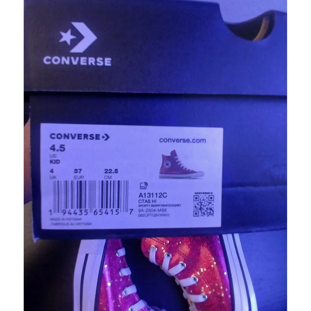 Converse Chuck Taylor All Star Hi Glitter Star Sporty Berry Pink Big Kid 4.5 NEW